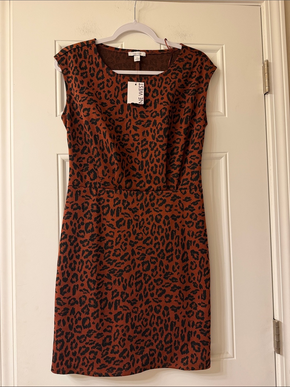 NWT Nine West Rust and Black Leopard Sheath Dress